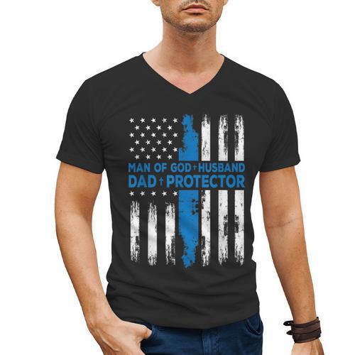 Jesus God Religious Man Of God Husband Dad Protector Men's V-Neck T-Shirt - Father's Day Fun