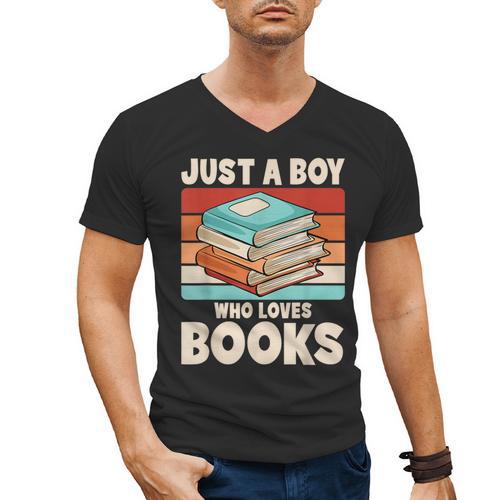 Just A Boy Who Loves Books Reading Bookworm Boys Kids Men's V-Neck T-Shirt - Bookorys