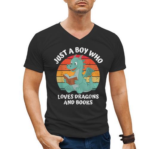 Just A Boy Who Loves Dragons And Books Kids Toddler Baby 5T Men's V-Neck T-Shirt - Bookorys UK