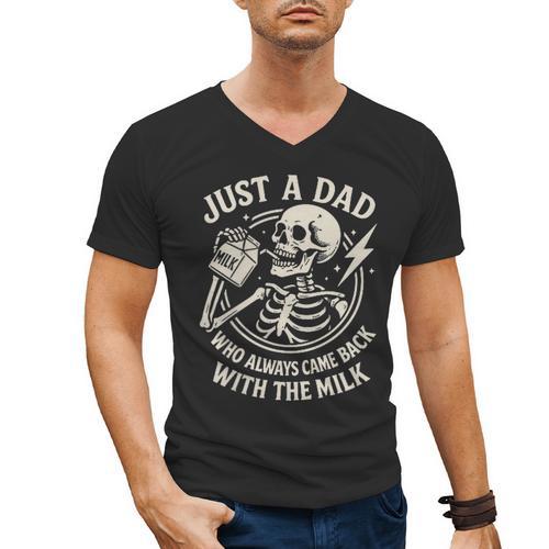 Just A Dad Who Always Came Back Skeleton Fathers Day Men's V-Neck T-Shirt - Father's Day Fun