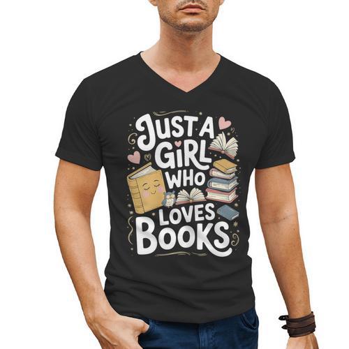 Just a Girl Who Loves Books Bookish Readers Book Lover Girls Men's V-Neck T-Shirt - Bookorys