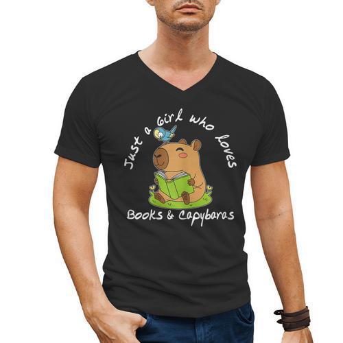 Just a Girl Who Loves Books And Capybaras Men's V-Neck T-Shirt - Bookorys DE