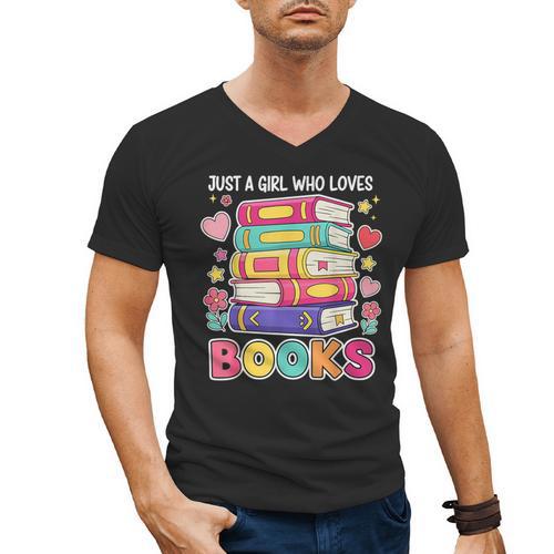 Just A Girl Who Loves Books Reading Library Men's V-Neck T-Shirt - Bookorys