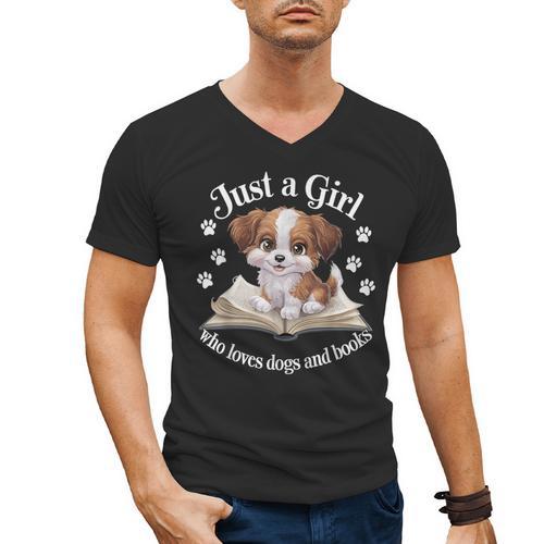 Just a Girl Who Loves Dogs And Books Cute Dog Men's V-Neck T-Shirt - Bookorys
