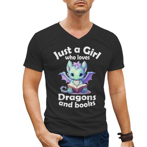 Just a Girl Who Loves Dragons And Books Dragon For Kids Men's V-Neck T-Shirt - Bookorys AU