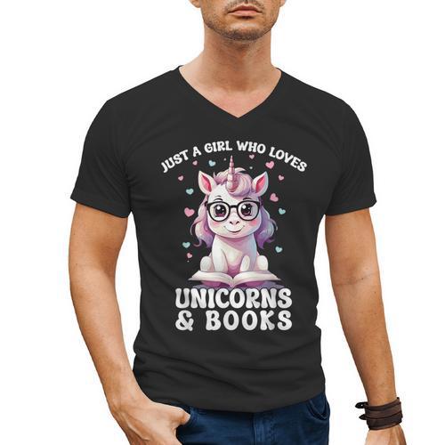 Just a Girl Who Loves Unicorns & Books Bookish Unicorn Love Men's V-Neck T-Shirt - Bookorys