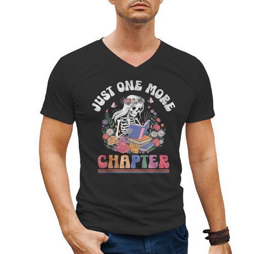 Just One More Chapter Skeleton Reading Book Bookworm Reader Men's V-Neck T-Shirt - Bookorys