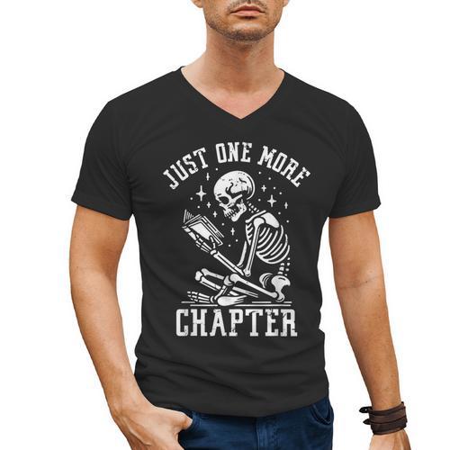 Just One More Chapter Skeleton Reading Book Men's V-Neck T-Shirt - Bookorys