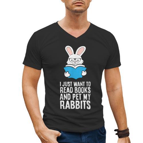 I Just Want To Read Books And Pet My Rabbit Men's V-Neck T-Shirt - Bookorys DE