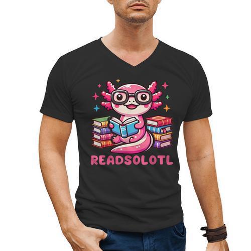 Kawaii Axolotl Readsolotl Book Lover Reading Bookworm Girls Men's V-Neck T-Shirt - Bookorys DE