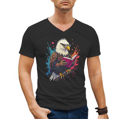 Kawaii Eagle Reads Book Reading Library Book Bookworm Men's V-Neck T-Shirt - Bookorys