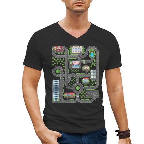 Kid Play Cars On Dad Back Race Track Mat Fathers Day Men's V-Neck T-Shirt - Father's Day Fun