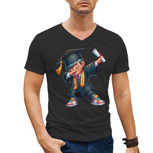 Kids Boys Grad Dabbing Graduation Class Of 2025 Men's V-Neck T-Shirt - Best Gift Smart