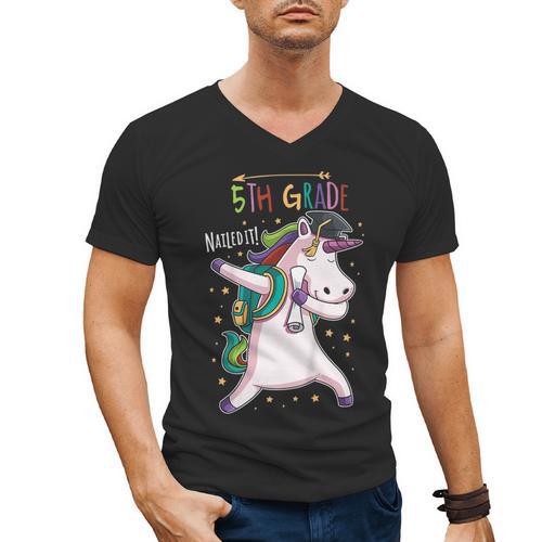 Kids Dabbing Unicorn Graduation 5th Grade Class Of 2019 Men's V-Neck T-Shirt - Best Gift Smart