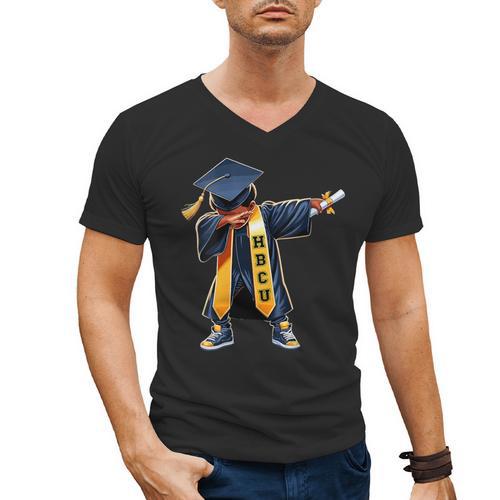 Kids HBCU Boys Grad Dabbing Graduation Men's V-Neck T-Shirt - Best Gift Smart
