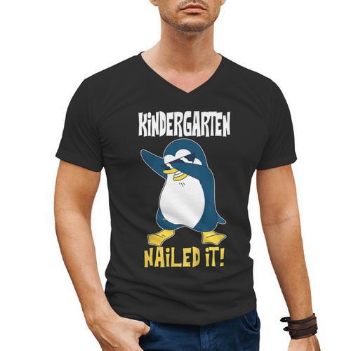 Kids Kindergarten Dabbing Penguin Nailed It Graduation Class 2021 Men's V-Neck T-Shirt - Best Gift Smart