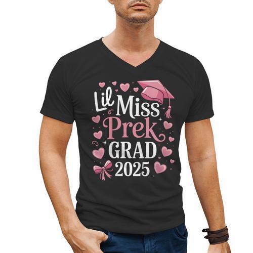 Kids Little Miss Pre-K Grad 2025 Preschool Girls Prek Graduation Men's V-Neck T-Shirt - Best Gift Smart