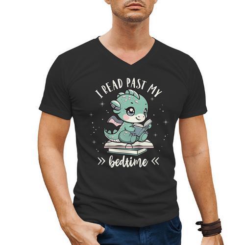Kids I Read Past My Bedtime Cute Book Dragon Pajama Men's V-Neck T-Shirt - Bookorys AU