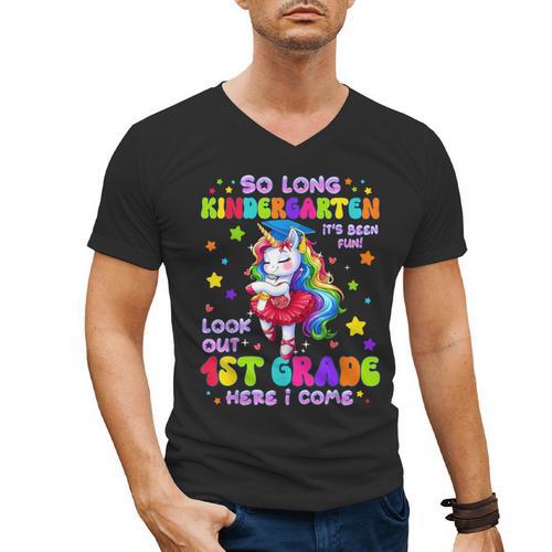 Kindergarten Graduation 2025 Graduate Girls Unicorn 1st Grad Men's V-Neck T-Shirt - Best Gift Smart