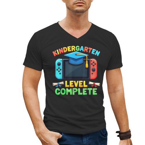 Kindergarten Level Complete Graduation Class 2025 Gamer Boys Men's V-Neck T-Shirt - Best Gift Smart