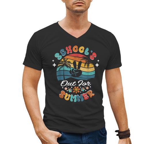 Last Day Of School Groovy Graduation School's Out For Summer Men's V-Neck T-Shirt - Best Gift Smart
