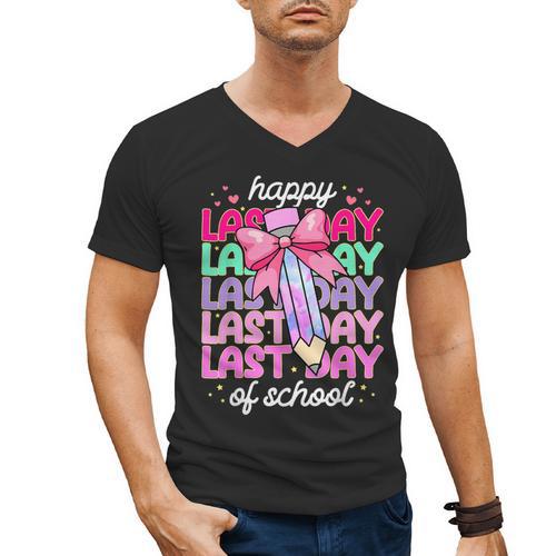 Last Day Of School Shirt Coquette Bow School Graduation Men's V-Neck T-Shirt - Best Gift Smart