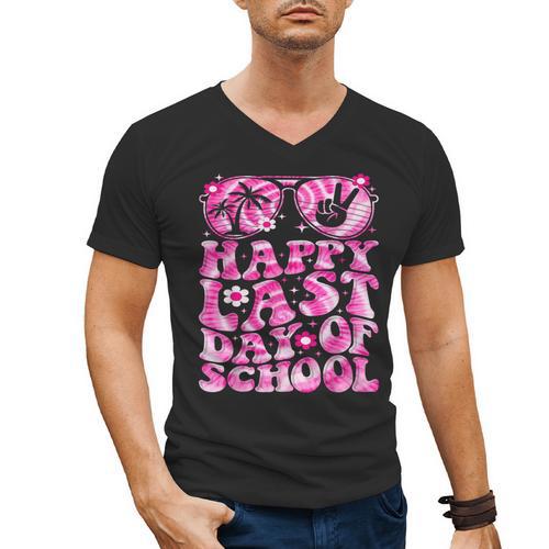 Last Day Of School Teacher Students School Graduation Groovy Men's V-Neck T-Shirt - Best Gift Smart