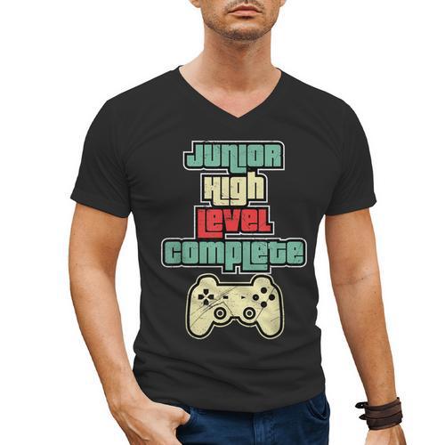 Level Complete Jr High School Graduation Grad Slogan T Shirt Men's V-Neck T-Shirt - Best Gift Smart