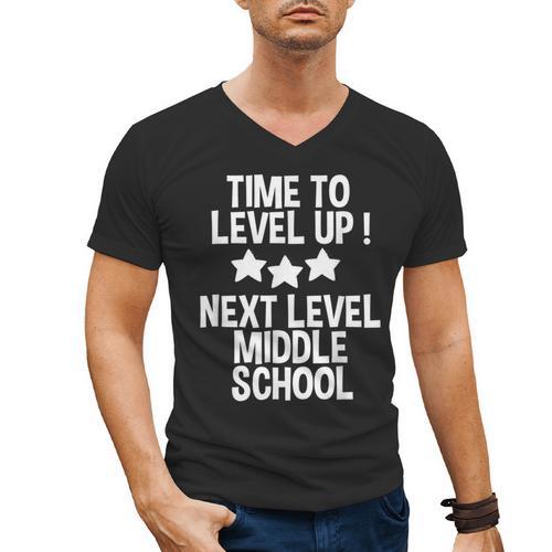 Level Up Middle School 5th Grade Graduation Party Men's V-Neck T-Shirt - Best Gift Smart