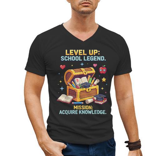 Level Up School Legend Video Game Pixel Art Graduation Men's V-Neck T-Shirt - Best Gift Smart
