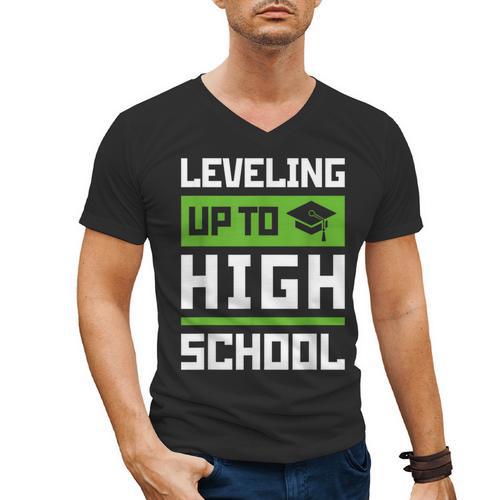 Leveling Up To High School Tee Shirt Gaming Graduation Men's V-Neck T-Shirt - Best Gift Smart