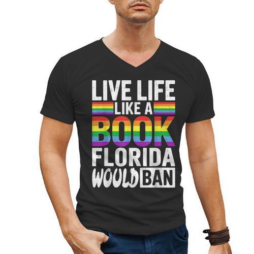 LGBTQ Quote Live Life Like A Banned Rainbow Book Men's V-Neck T-Shirt - Bookorys DE