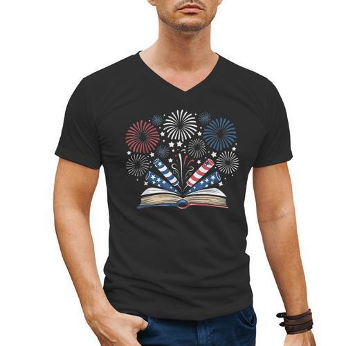 Librarian 4th July Book Lover Bookworm Patriotic Books Men's V-Neck T-Shirt - Bookorys