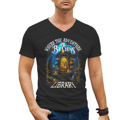 Library Where The Adventure Begins Book Reading Quote Men's V-Neck T-Shirt - Bookorys