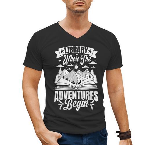 Library Where The Adventures Begin Librarian Book Readers Men's V-Neck T-Shirt - Bookorys