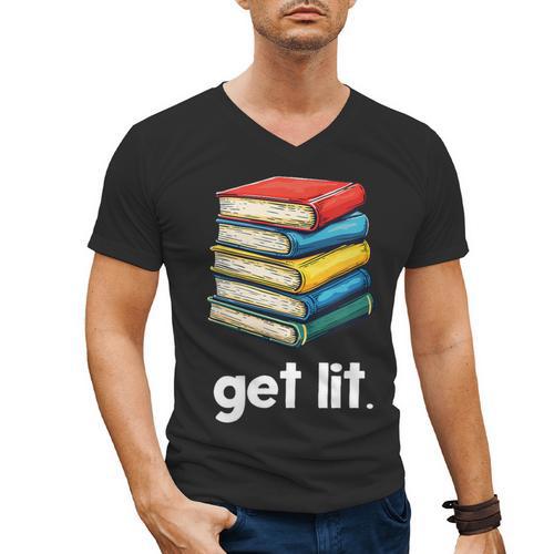 Get Lit With Books Men's V-Neck T-Shirt - Bookorys