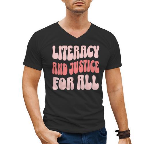 Literacy And Justice For All Book Lover Men's V-Neck T-Shirt - Bookorys DE