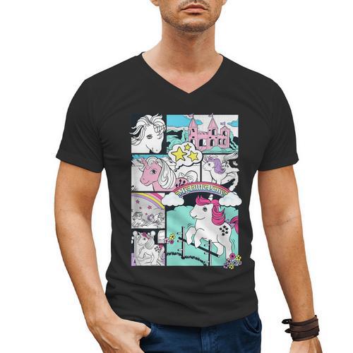 My Little Pony Classic Vintage Rainbow Castle Comic Book Men's V-Neck T-Shirt - Bookorys