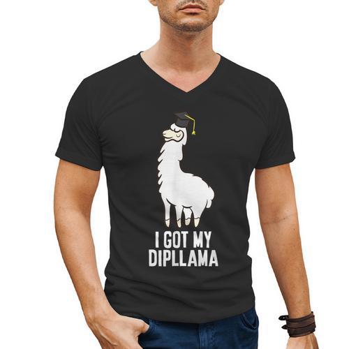 LLama Graduation I Got My Dipllama Cute Llama Men's V-Neck T-Shirt - Best Gift Smart