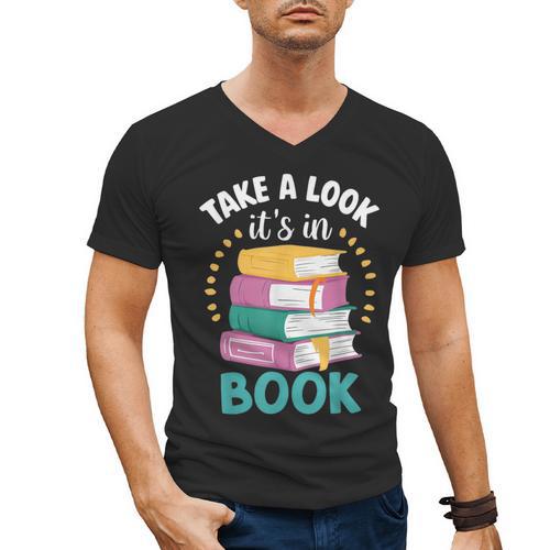 Take a Look It's In a Book Teacher Reading Apparel Men's V-Neck T-Shirt - Bookorys
