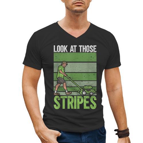 Look At Those Stripes Lawn Mowing Dad Lawn Mower Small Men's V-Neck T-Shirt - Father's Day Fun