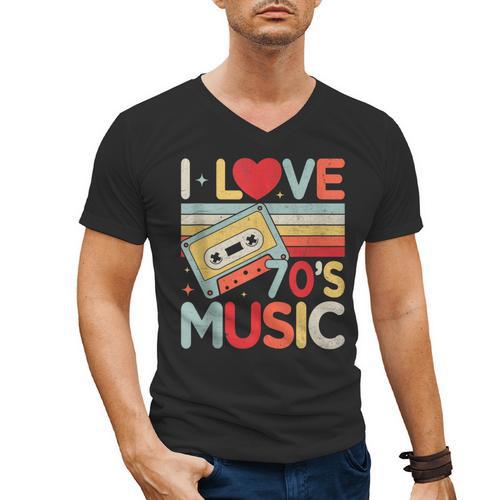 I Love 70's Music Retro Style Nostalgia Cassette 1970s Party Men's V-Neck T-Shirt - Figerry
