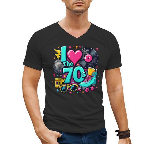 I Love The 70s Vintage Cassette Roller Vinyl Nostalgia 70s Men's V-Neck T-Shirt - Figerry