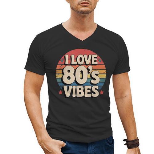 I Love 80’s Vibes Retro 80s Style Vintage Sunset Nostalgia Men's V-Neck T-Shirt - Figerry