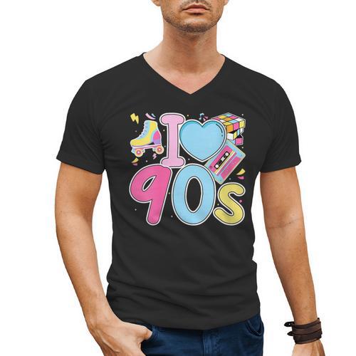 I Love 90's Retro Style Nostalgia Vibe 1990's Party Men's V-Neck T-Shirt - Figerry