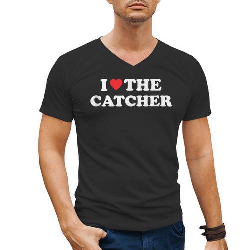I Love The Catcher Baseball Softball Dad Mom Men's V-Neck T-Shirt - Father's Day Fun