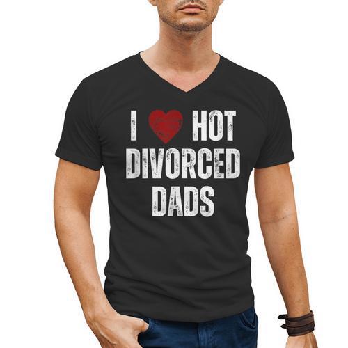 I Love Hot Divorced Dads Red Hearts Men's V-Neck T-Shirt - Father's Day Fun