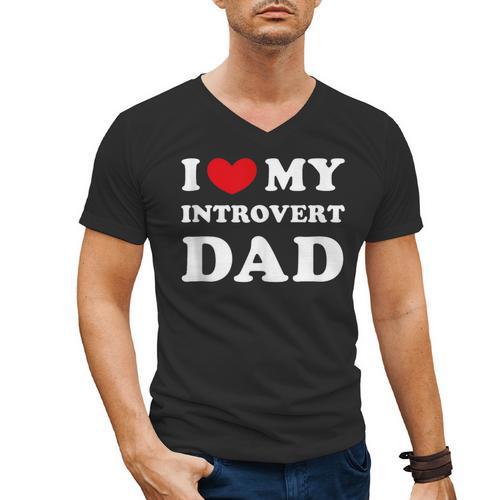I Love My Introvert Dad I Heart My Introvert Dad Men's V-Neck T-Shirt - Raresse