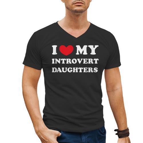 I Love My Introvert Daughters Heart My Introvert Daughters Men's V-Neck T-Shirt - Raresse