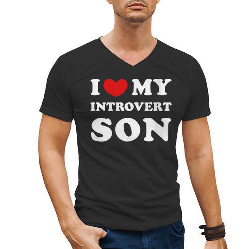 I Love My Introvert Son I Heart My Introvert Son Men's V-Neck T-Shirt - Raresse